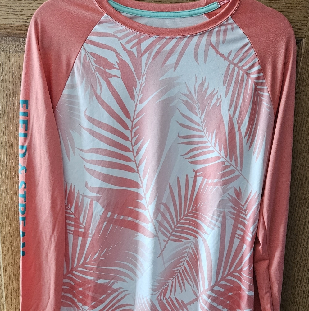 Field & Stream Coral and White Long Sleeve Tee